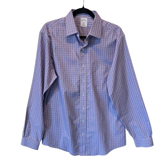 Brooks Brothers 1818 Regent Mens 16 34/35 Purple Windowpane Non-Iron Dress Shirt - Picture 5 of 8